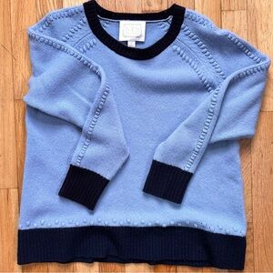 100% Wool Sail to Sable sweater with navy contrast cuffs